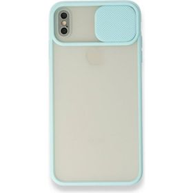 Tazador iPhone Xs Palm Buzlu Kamera Sürgülü Turkuaz Silikon Kılıf
