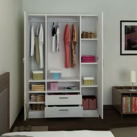 Tdesigno Sena 4 Kapaklı 2 Çekmeceli Beyaz Gardırop