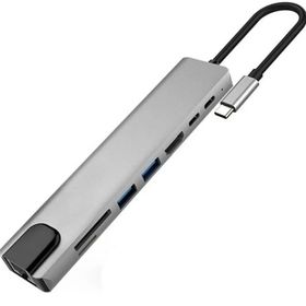 Techmaster 8 in 1 Type-C 4K Hdmi Rj45 Micro SD Tf 2 Usb3.0 2 Type-C Hub Çevirici