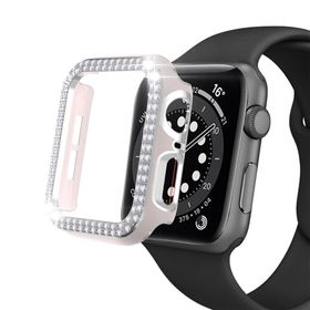 Techmaster Pembe-Gümüş Apple Watch 7 Serisi 45 mm Çift Sıra Parlak Taşlı Rubber Kasa Kapak