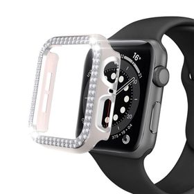 Techmaster Pembe-Gümüş Apple Watch 7 Serisi 45 mm Çift Sıra Parlak Taşlı Rubber Kasa Kapak