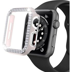 Techmaster Pembe-Gümüş Apple Watch 7 Serisi 45 mm Çift Sıra Parlak Taşlı Rubber Kasa Kapak