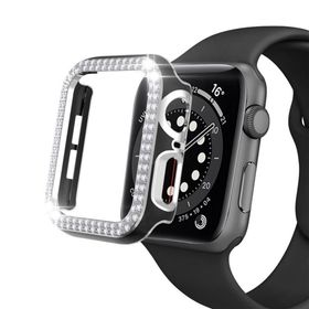 Techmaster Siyah-Gümüş Apple Watch 7 Serisi 45 mm Çift Sıra Parlak Taşlı Rubber Kasa Kapak
