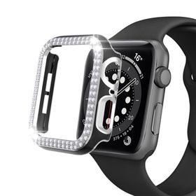 Techmaster Siyah-Gümüş Apple Watch 7 Serisi 45 mm Çift Sıra Parlak Taşlı Rubber Kasa Kapak