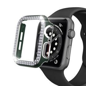 Techmaster Yeşil-Gümüş Apple Watch 7 Serisi 45 mm Çift Sıra Parlak Taşlı Rubber Kasa Kapak