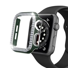 Techmaster Yeşil-Gümüş Apple Watch 7 Serisi 45 mm Çift Sıra Parlak Taşlı Rubber Kasa Kapak