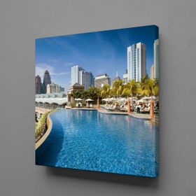 Technopa Akarsu Manzaralı Şehir 80x80 cm Kanvas Tablo