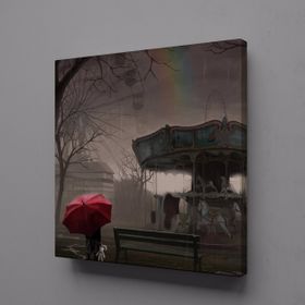 Technopa Atlı Karınca ve Kırmızı Şemsiyeli Çocuk Temalı 30x30 cm Kanvas Tablo
