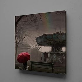 Technopa Atlı Karınca ve Kırmızı Şemsiyeli Çocuk Temalı 40x40 cm Kanvas Tablo
