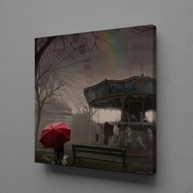 Technopa Atlı Karınca ve Kırmızı Şemsiyeli Çocuk Temalı 50x50 cm Kanvas Tablo