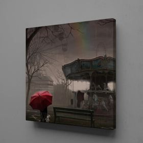 Technopa Atlı Karınca ve Kırmızı Şemsiyeli Çocuk Temalı 50x50 cm Kanvas Tablo