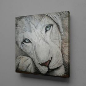 Technopa Beyaz Aslan 40x40 cm Kanvas Tablo