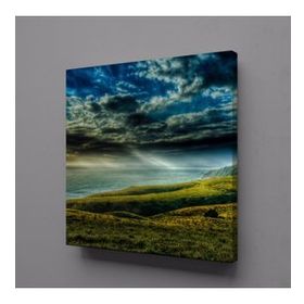 Technopa Dağ Deniz Gökyüzü 90x90 cm Kare Kanvas Tablo