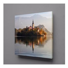 Technopa Dağ Göl Manzarası 110x110 cm Kare Kanvas Tablo
