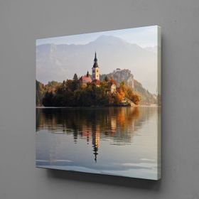 Technopa Dağ Göl Manzarası 110x110 cm Kare Kanvas Tablo