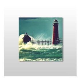 Technopa Dalga ve Deniz Feneri 25x25 cm Kanvas Tablo