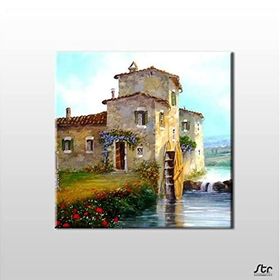 Technopa Değirmen ve Akarsu 60x60 cm Kanvas Tablo