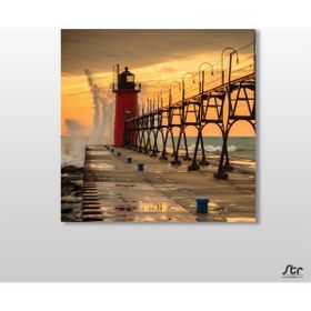 Technopa Deniz Feneri Iskele 120x120 cm Kanvas Tablo