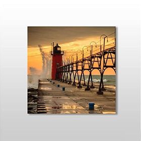 Technopa Deniz Feneri Iskele 70x70 cm Kanvas Tablo