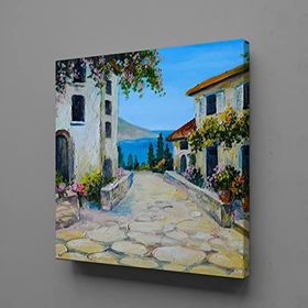 Technopa Deniz ve Taştan Evler 30x30 cm Kanvas Tablo