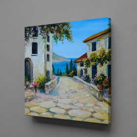 Technopa Deniz ve Taştan Evler 50x50 cm Kanvas Tablo