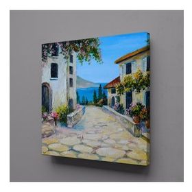 Technopa Deniz ve Taştan Evler 80x80 cm Kanvas Tablo