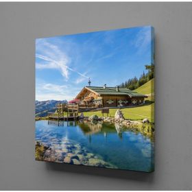 Technopa Doğa ve Ev Manzarası 110x110 cm Kanvas Tablo