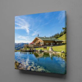 Technopa Doğa ve Ev Manzarası 70x70 cm Kanvas Tablo