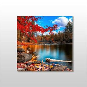 Technopa Göl ve Sonbahar 130x130 cm Kanvas Tablo