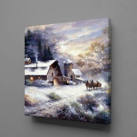 Technopa Karlı Ev Manzarası 40x40 cm Kanvas Tablo