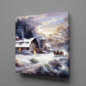 Technopa Karlı Ev Manzarası 70x70 cm Kanvas Tablo