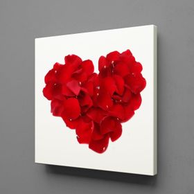 Technopa Kırmızı Gül Yapraklarından Kalp 100x100 cm Kanvas Tablo