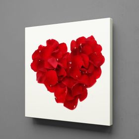 Technopa Kırmızı Gül Yapraklarından Kalp 100x100 cm Kanvas Tablo