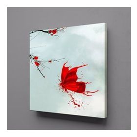 Technopa Kırmızıya Boyanmış Kelebek 110x110 cm Kanvas Tablo