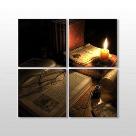 Technopa Kitap ve Mum 60x60 cm Kanvas Tablo