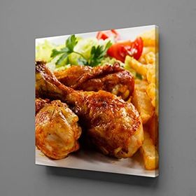 Technopa Kızarmış Tavuk ve Patates Kare 40x40 cm Kanvas Tablo