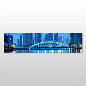Technopa Mavi Yansıma Şehir 240x80 cm Kanvas Tablo