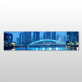 Technopa Mavi Yansıma Şehir 300x100 cm Kanvas Tablo