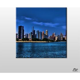 Technopa Nehir ve Metropol Manzara 100x100 cm Kanvas Tablo