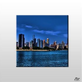 Technopa Nehir ve Metropol Manzara 140x140 cm Kanvas Tablo