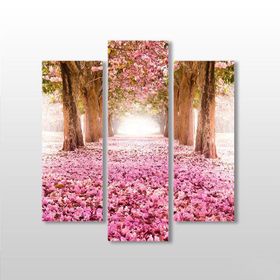 Technopa Pembe Çiçekli Yol 102x110 cm Kanvas Tablo