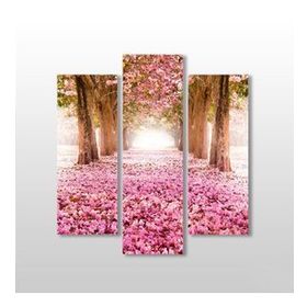 Technopa Pembe Çiçekli Yol 102x110 cm Kanvas Tablo