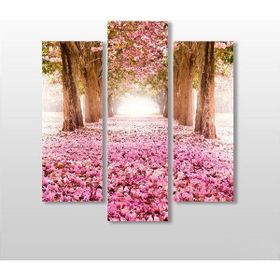 Technopa Pembe Çiçekli Yol 147x160 cm Kanvas Tablo