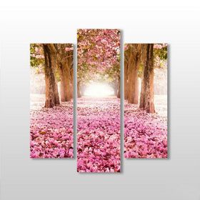 Technopa Pembe Çiçekli Yol 147x160 cm Kanvas Tablo