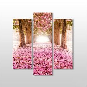 Technopa Pembe Çiçekli Yol 156x170 cm Kanvas Tablo