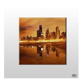 Technopa Sarı Işıklandırma Şehir 120x120 cm Kanvas Tablo