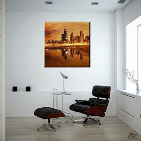 Technopa Sarı Işıklandırma Şehir 150x150 cm Kanvas Tablo