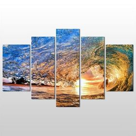 Technopa Su Dalgası ve Gün Batımı 105x60 cm Kanvas Tablo