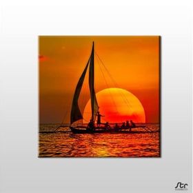Technopa Yelkenli Tekne Kızıl 140x140 cm Kanvas Tablo