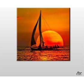 Technopa Yelkenli Tekne Kızıl 30x30 cm Kanvas Tablo